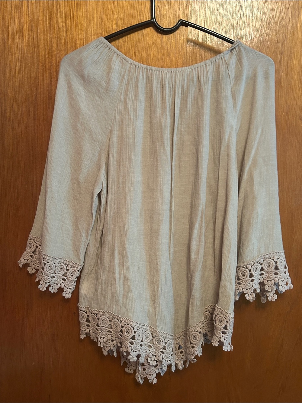 Westport Taupe Crochet-Trim Peasant Blouse - Picture 6 of 7